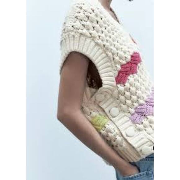 Zara ecru knit colorblock oversized vest size Small - Picture 2 of 9